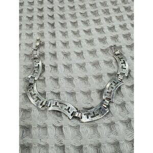 925 Sterling Silver Greek Key Link Bracelet 7.25" Vintage Style